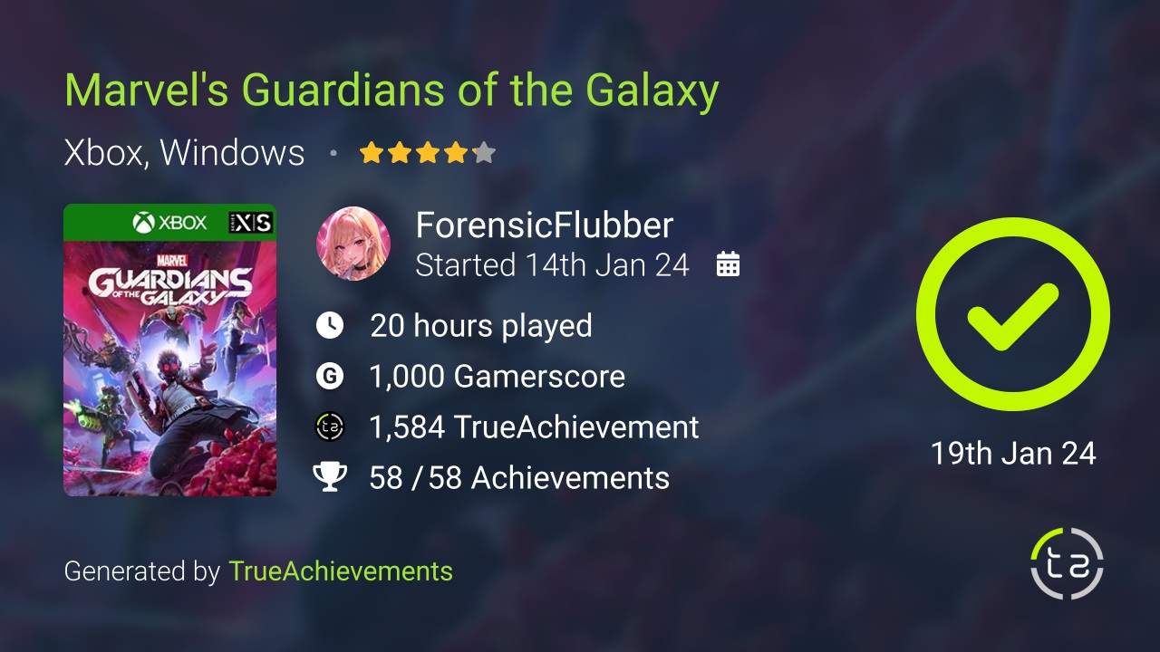 Marvel's Guardians of the Galaxy achievement summary